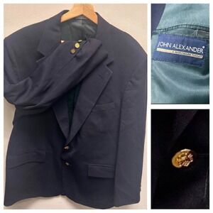 John Alexander Blazer Mens‎ Size 42S Gold Button Classic Worsted Wool Preppy